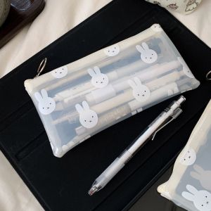 Kawaii Miffy Cute PVC Transparent Waterproof Pencil Case Stationery Bag Rabbit Makeup Storage Bag Gift Toy for Girl