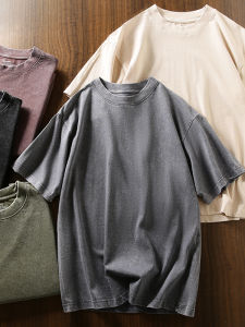 Washed Vintage American Style Cotton T-Shirt Mens Loose Fit round Neck Short Sleeve Fashionable Summer New Arrival