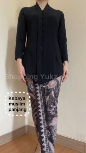 Kebaya Muslim Modern Panjang Hijab Kondangan Wanita Muslimah Polos Cringkle Airflow Kringkel Premium Tebal Ukuran S M L XL XXL Hitam Putih Biru Merah Maron Ungu Hijau Army Baju Adat Kebaya Kartini Kutu Baru Lengan Panjang Khas Daerah Pulau Jawa Bali