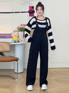 plus Size Utility Jumpsuit Womens Fatty MM Meat Conceal Thin Show Age Reduction Small Size Overalls Korean Style Commute