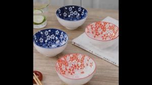 Mangkok Set Japan 4PC Motif Antik Bahan Keramik Plus Paper Bag dan Sumpit 17SS500 Dengan Tutup Kayu