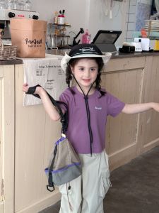 Childrens round Neck T-Shirt Pure Cotton Casual Short Sleeve Summer New Style Baby Girl Cotton Base Shirt Cartoon Letter Print