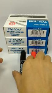 Bút lông dầu không xóa được 2 đầu 2mm và 5mm bút dạ dầu Stacom PM122T màu mực xanh/ đỏ/ đen