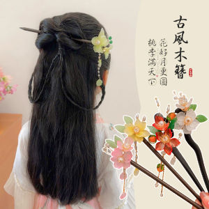 Traditional Black Ebony Hairpin Girls Hair Accessories Hanfu Childrens Flower Tassel Qipao Hair Decorations Cultural Style