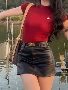 Black PU High Waist Half-length Skirt for plus Size Women Short Stylish Commute Korean Style Filled with Zipper Pocket