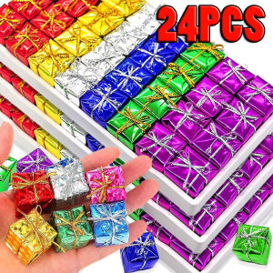 24Pcs Mini Christmas Foam Gift Box / Christmas Tree Pendant Gift Box / Shiny Mini Box Christmas Ornaments for New Year / Metallic Foil Foam Gift Box Pendant