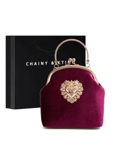 Vintage Velvet Wine Red Bridal Handbag Womens New 2024 High-End Chinese Style Wedding Bag Moms Bag Trendy Chainy Kting