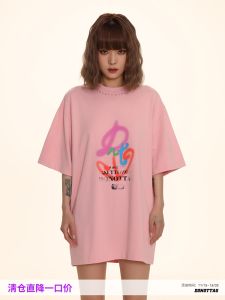 DNT Colorful Graffiti Short Sleeve round Neck T-Shirt Sweet And Spicy Short Style Cotton Summer New Arrival Womens Top