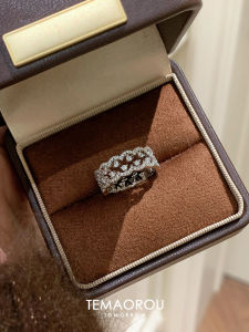 Luxurious Silver Lace Diamond Embedded Ring for Women Fashionable Commute Style Floral Pattern Alloy Set Artificial Gemstone