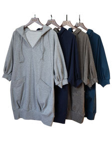 Loose Fit Hoodie Sweatshirt Mid-Length 7/8 Sleeve Womens Style Solid Color Casual Comfortable Polyester Cotton Blend
