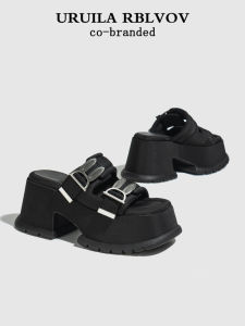 รองเท้าแตะผู้หญิง URUILA RBLVOV ทรงหนา พื้นยาง หัวเข็มขัดแบบมีซิป รองเท้าแตะแบบสวมสบายสำหรับฤดูร้อน