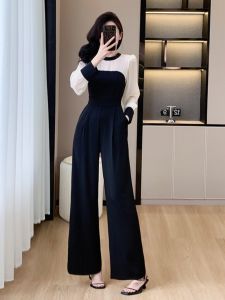 Elegant Long Sleeve High Waist Straight Leg Jumpsuit Set Luxury Comfortable Bamboo Fiber Womens Business Casual Outfit