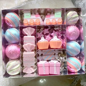 58/80 sets of pink and light-toned decorative outfits - shatter-resistant ornaments snowflakes candy and cupcake-shaped hanging decorations suitable for holiday home decoration and winter wonderland party supplies