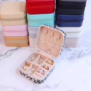 1PC Vuông Da PU Hộp Đựng Trang Sức Có Dây Kéo Túi Di Động Để Đựng Bông Tai Vòng Cổ Vòng Tay Lưu Trữ Cho Gia Đình Và Du Lịch