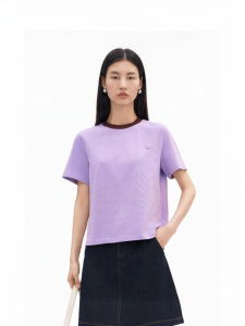 Contrast Color Smile Graphic Combed Cotton Womens T-Shirt