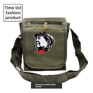 กระเป๋าผ้าใบทรงสะพายข้างแบบย้อนยุค สีเขียวทหาร กระเป๋าหนังสือทรงกลมขนาดเล็กแบบสะพายข้างด้านเดียว กระเป๋าสะพายข้างแบบย้อนยุค