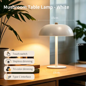 Cordless Mushroom Desk Lamp 3 Colors Touch Control Dimmable LED Night Light Type C Rechargeable Bedroom Living Room Hotel Decor