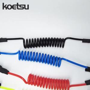 KOETSU Bodyboard Leash 5mm TPU Coiled Surfing Wrist Leash with Hook-and-Loop Wrist Strap & Quick-Release Pull Tab