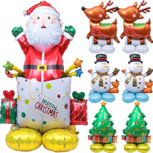 3D Large Christmas Balloons Standing Santa Claus Xmas Tree Snowman Inflatable Foil Balloon for New Year Party Decor Photo Props Kids Gift
