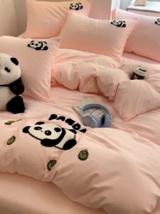 A Bộ khăn ngủ màu nude thêu bốn món bộ đồ giường bằng cotton nguyên chất vỏ chăn ngủ màu nude bộ ga trải giường ba món cho ký túc xá