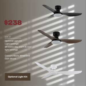 FANCO CO-FAN Hugger Low Profile DC Motor 3 Blade Ceiling Fan with Remote Control and Optional 3 Tone LED Light Kit