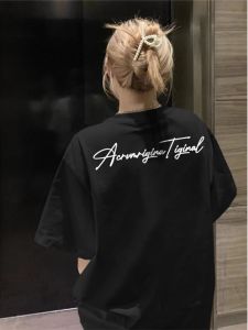 เสื้อยืดแขนสั้นผู้หญิง สีดำ สไตล์อเมริกัน ทรงหลวม ผ้าฝ้ายแท้ ดีไซน์ใหม่ ฤดูร้อน เสื้อตัวบน แฟชั่น ลำลอง ลำลอง