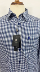 SAN SCIARO - Áo Sơ Mi Tay Dài Màu Xanh Dương - Trắng Caro Regular Lai Bầu Quà Tặng Nam Việt Tiến