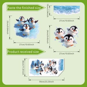 Cute Cartoon Penguins Toilet Stickers Waterproof Ocean Wave Toilet Seat Decals Removable Bathroom Decor for Kids Bathroom Home
