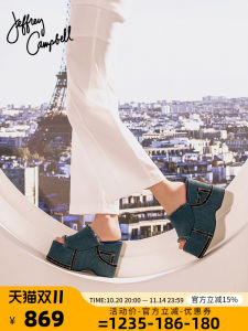 Jeffrey Campbell Spring Summer New Blue Denim Slip-On Casual Wedge Fashion Sandals Womens Open-Toe Flat Heel Rubber Outsole