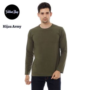 Kaos Polos Pria Oneck Lengan Panjang Bahan Katun Combed 30s Warna Hijau Army