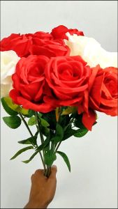 Rose Single Kain - Bunga Mawar 1 Tangkai Panjang 50 CM Satuan Kain Artificial untuk Hiasan Kamar Cafe Buket Rumah Ruang Tamu dan Dekorasi Pernikahan Pelaminan Wedding Artifisial Murah Import Berkualitas