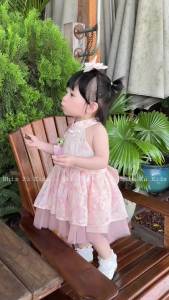 (4-18kg) Váy Yếm Công Chúa Hoa Tulip NHÍM XÙ KIDS Cho Bé Gái Sơ Sinh Thôi Nôi Sinh Nhật V091