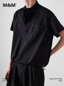 MM Summer Loose Fit เสื้อเชิ้ตคอสูงแขนสั้นผ้าฝ้ายผสมสําหรับเยาวชน Original Niche Design ชุดลําลองสําหรับทั้งชายและหญิง