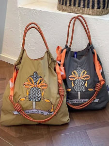 Large Capacity Womens Crossbody Bag Embroidered Nylon Shopping Bag Versatile Ball Chain Korean Style Handbag for All Occasions