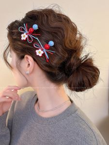 Sweet Red Blue Flower Hair Clips Womens Side Butterfly Knot Hair Accessories Bangs Duckbill Hair Clips Headwear