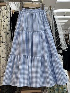 French Style  Plaid Splicing A-Line Midi Skirt High Waist Slimming Womens Skirts Spring 2025 Hollow out Hollow Skirts