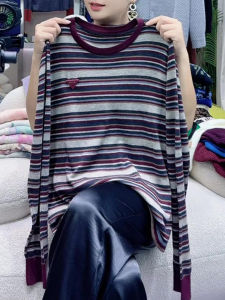 UYFY | เสื้อยืดแขนยาวลายขวางสีสัน แฟชั่นผู้หญิงฤดูใบไม้ร่วง ไซส์ใหญ่ สไตล์ใหม่ ใส่สบาย