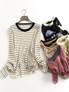 Stripes Loose Slim Looking Comfortable Soft Glutinous round Neck Gentle Cardigan Jacket Long-Sleeved Easiest for Match Female Knitwear N953