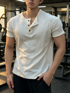LIUBU | Summer Breathable Bamboo Cotton Henry Collar T-shirt
