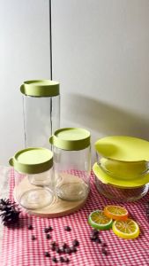 ( BISA COD ) PROMO Toples Marine 5in1 / Toples Kaca Set / Toples Kue / Food Storage / Tempat Cemilan / Wadah Makanan / Toples Kaca Polos / Toples Set Isi 5