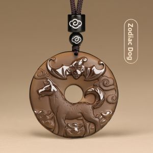 JIZHAOTANG | Natural Obsidian Pendant Twelve Zodiac Amulet