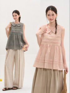 HTMEME | Áo Blouse Mùa Hè Không T Tay Cổ Voan Viền Ruffle