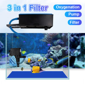 3 in 1 Aquarium Hang On Filter Waterfall Suspension Oxygen Pump Submersible Activated Carbon Wate for 10W 12W 15W 25W