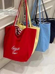 GUOQI | Striped Canvas Tote Bag Large Capacity Casual Style