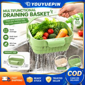 YOUYUEPIN 2pcs Retractable Kitchen Sink Colander ABS Plastic Vegetable Fruit Washer Basket Expandable Draining Strainer For Noodles Rice Washing Storage Organizer