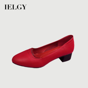 Ielgy da mềm đế mềm vòng da đầu Giày phụ nữ 2024 gót trụ giản dị thoải mái làm việc