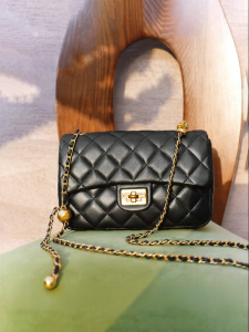 Belle | New Ladies Chanel Style Lambskin Small Square Crossbody Bag with Silver Chain