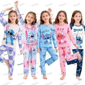 ชุดนอนดิสนีย์สติทช์สำหรับเด็กผู้หญิงแขนยาวนุ่มสบายชุดนอนลิโล่&สติทช์ชุดนอนชุดลำลองสำหรับเด็ก