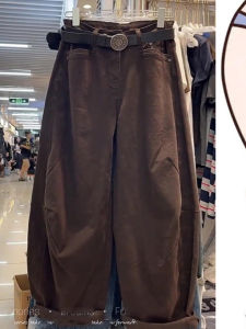 High Waist Pleated Denim Jeans Womens Pear Shape Body Loose Slimming Knife Edge Pants Autumn New Style European Goods