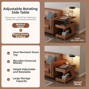 DONGMU | Adjustable Rolling Antique Style Rock Plate End Table